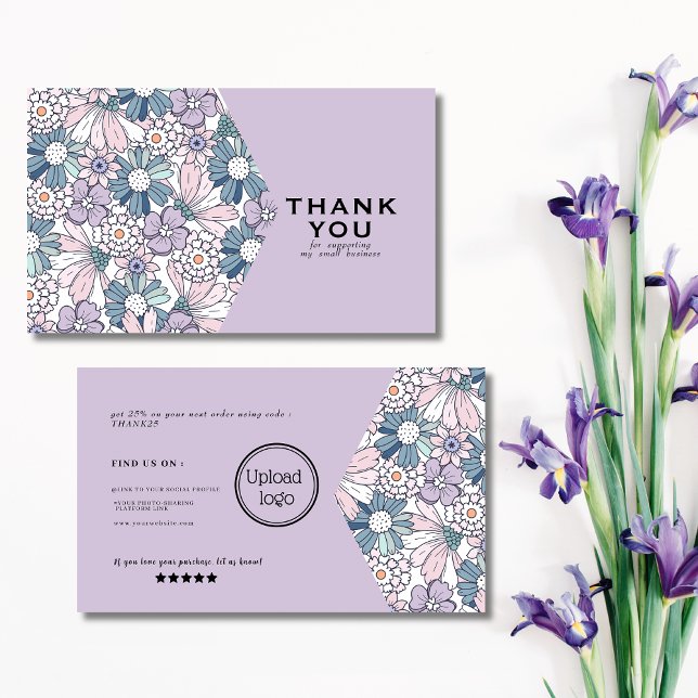 Carte De Visite Chic rustique fleuri violet logo commander merci (Créateur téléchargé)