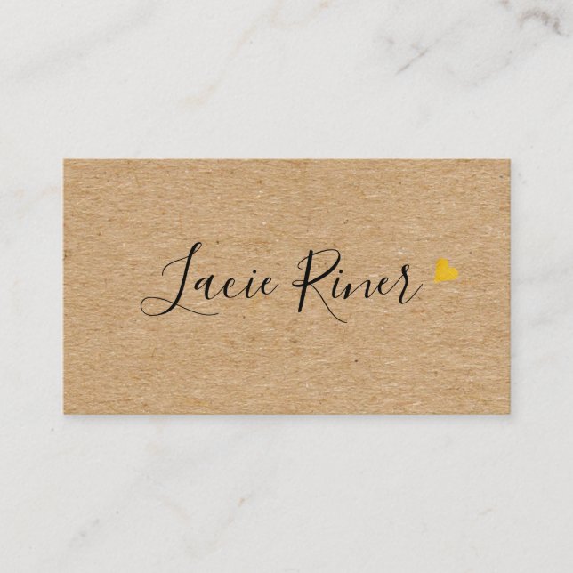 Carte De Visite Chic Script Or Amour Coeur Kraft Rustique (Devant)