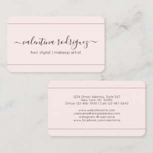 Carte De Visite Chic Script Signature Blush rose et noir moderne