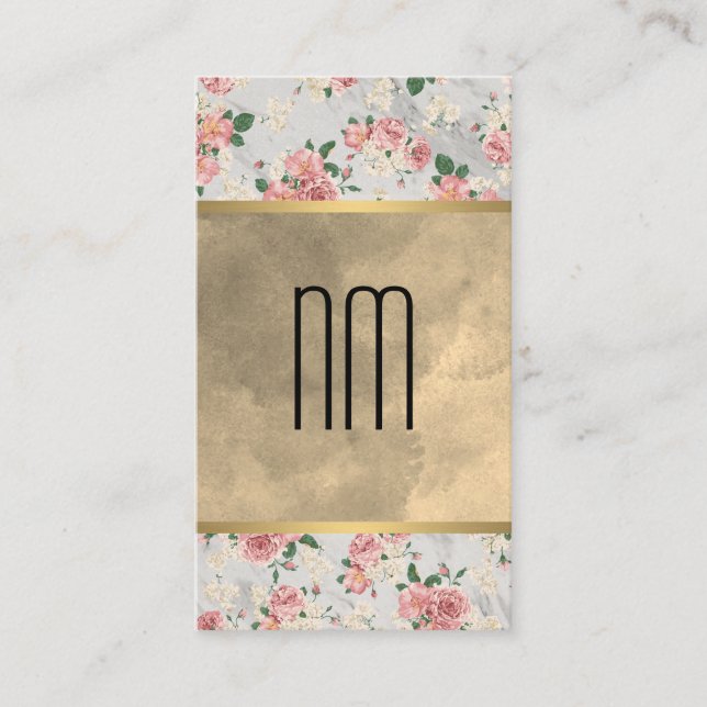 Carte De Visite Chic Sepia Aquarelle Monogram Gold Trier Floral (Devant)
