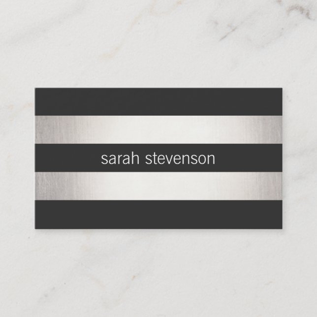 Carte De Visite Chic Silver Foil Look Black Stried Moderne (Devant)