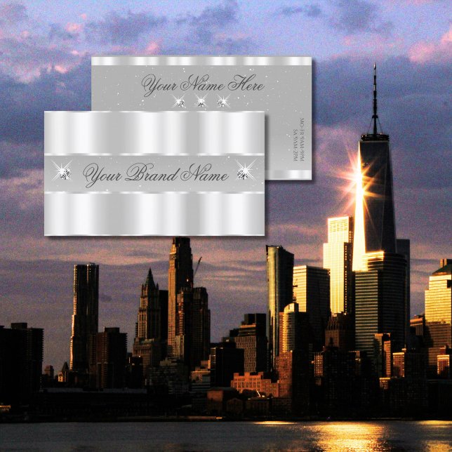 Carte De Visite Chic Silver Gris Clair Diamants Élégants (Créateur téléchargé)