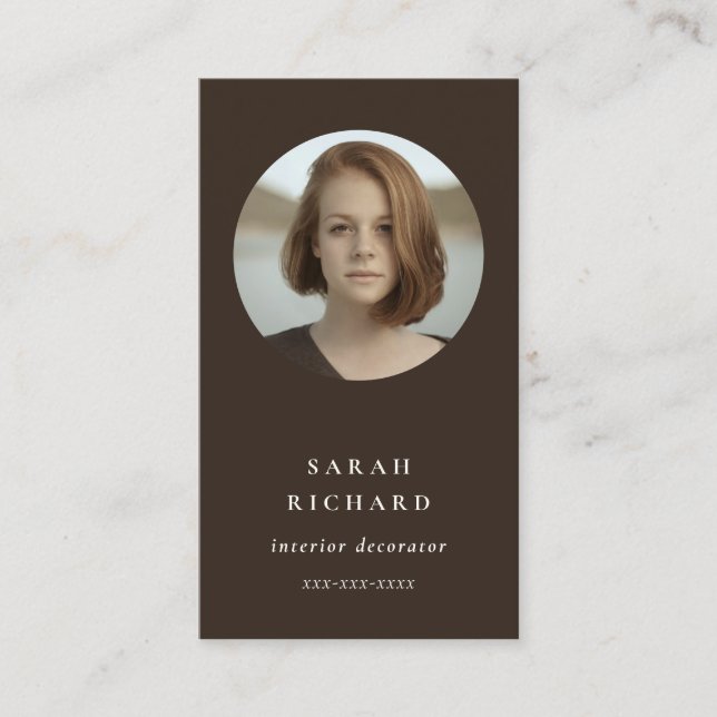 Carte De Visite Chic Simple Minimal foncé Brown photo professionne (Devant)