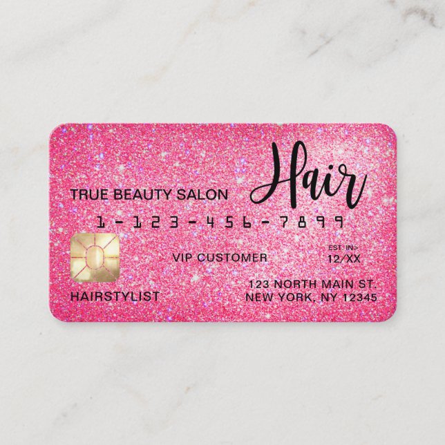 Carte De Visite Chic Sparkly Neon rose Parties scintillant crédit  (Devant)