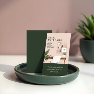 Carte De Visite Chic Stylish Workstation Bureau Médias sociaux