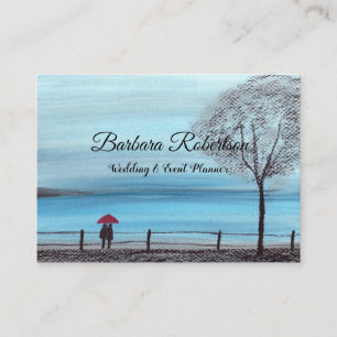 Carte De Visite Chic tendance Rouge parapluie amour couple Mariage