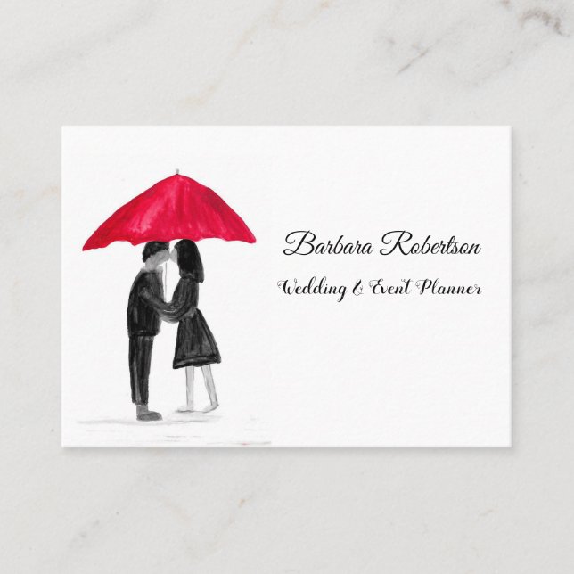 Carte De Visite Chic tendance Rouge parapluie amour couple Mariage (Devant)