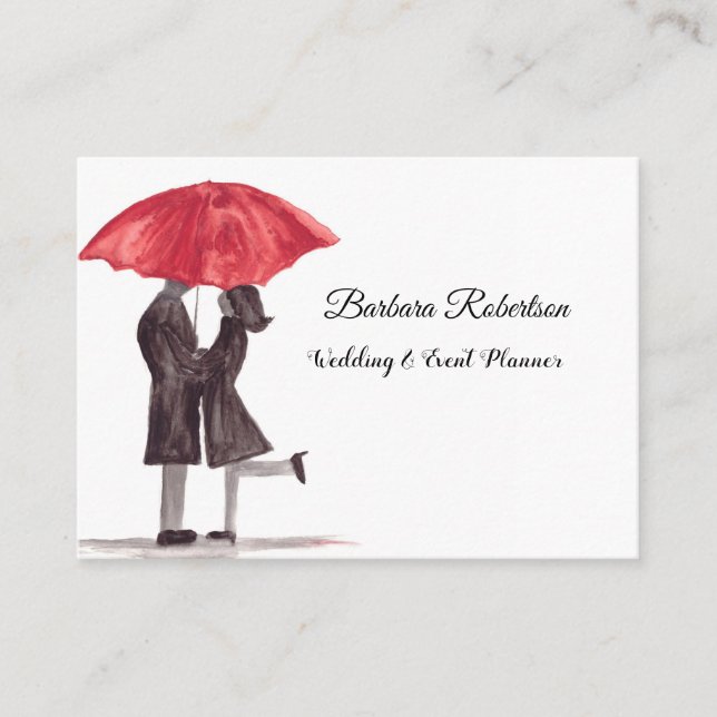 Carte De Visite Chic tendance Rouge parapluie amour couple Mariage (Devant)