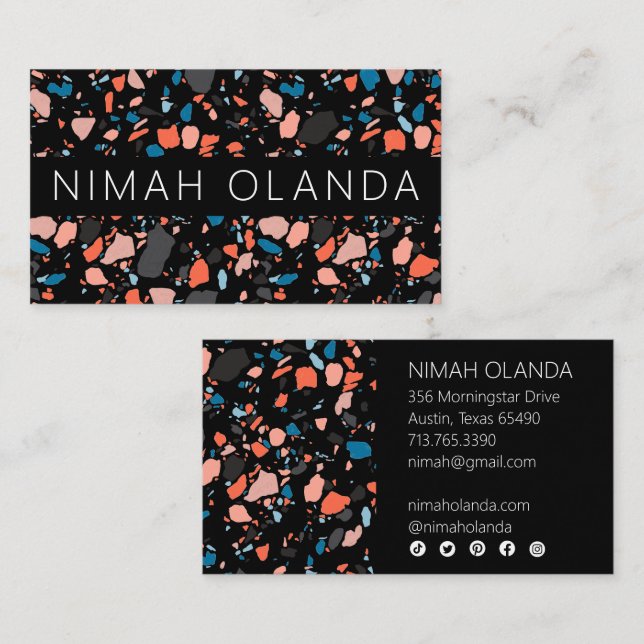 Carte De Visite Chic Terrazzo Élégant fait main audacieux Icônes s (Devant / Derrière)