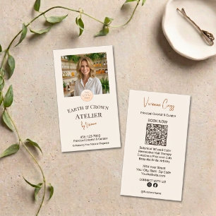 Carte De Visite Chic Terre Crème Atelier Photo Logo QR
