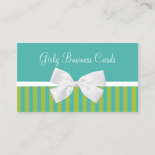 Carte De Visite Chic Turquoise Lime Stripes White Bow Boutique