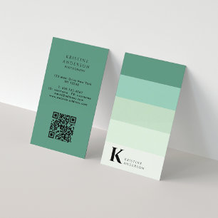 Carte De Visite Chic Turquoise Vert Ombre Classic Monogramme QR Co