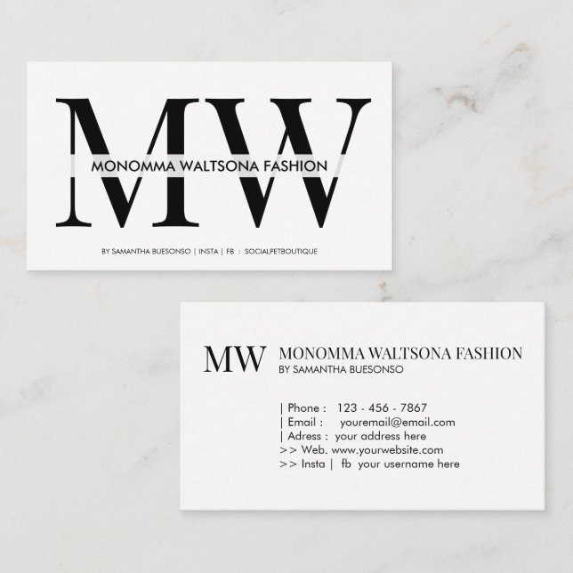 Carte De Visite Chic typography monogram lettering name (Devant / Derrière)