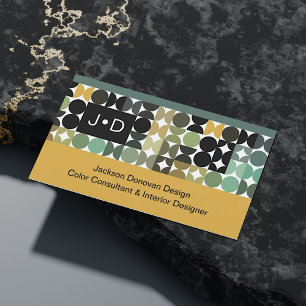 Carte De Visite Chic Vert noir blanc Brown Retro Motif Art