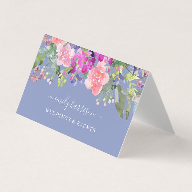 Carte De Visite Chic Watercolor Floral Periwinkle (Devant)
