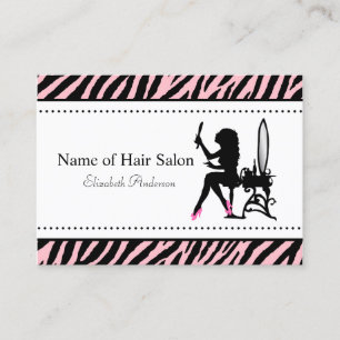 Carte De Visite Chic Woman rose et noir Zebra Hair Salon