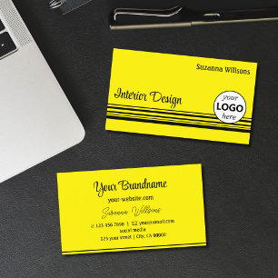 Carte De Visite Chic Yellow Black Stripes avec logo professionnel