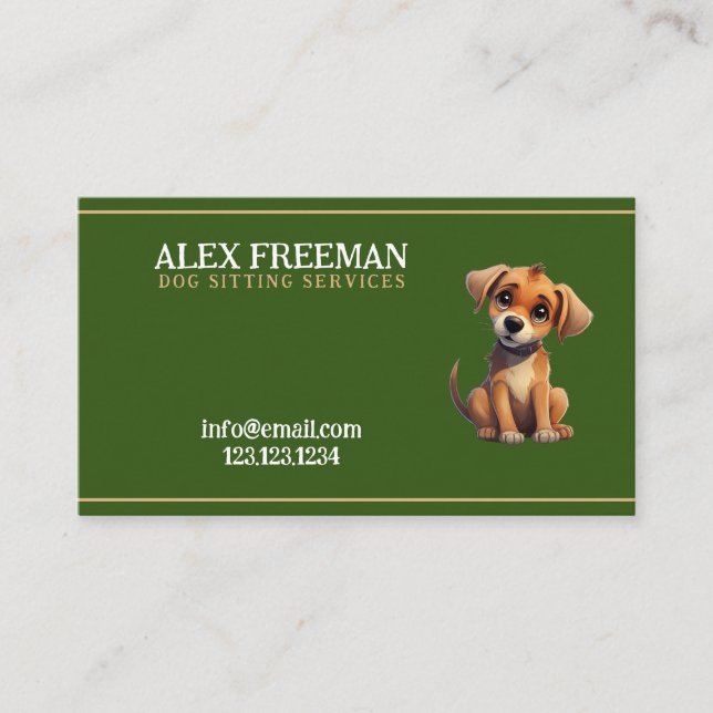 Carte De Visite Chien assis Brown et vert unique (Devant)