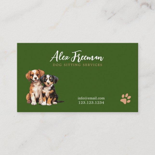 Carte De Visite Chien assis de Chien de Chien, Brown et vert (Devant)
