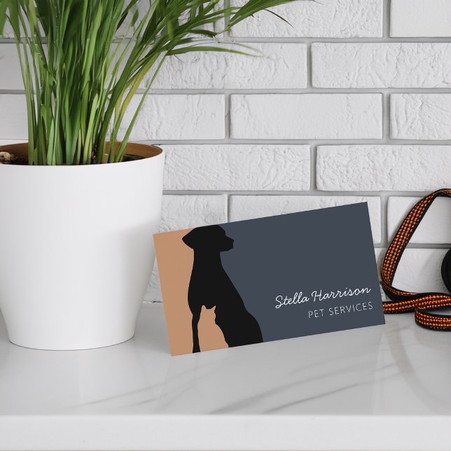 Carte De Visite Chien Chat Animal Compagnie Silhouette Moderne (Modern Silhouette Dog Cat Pet Service Business Card)