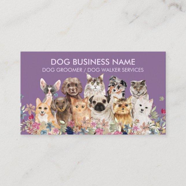 Carte De Visite Chien Chat de compagnie violet (Devant)