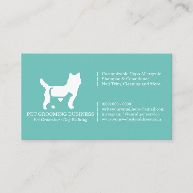 Carte De Visite Chien Chat Formel Vert Coeur Animal (Devant)