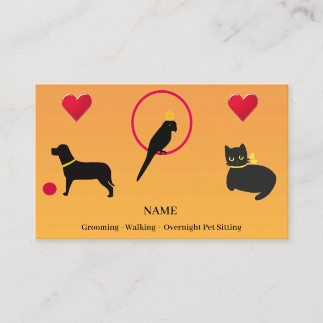 Carte De Visite Chien, Chat, Silhouettes d'oiseaux, Grooming pour  (Devant)
