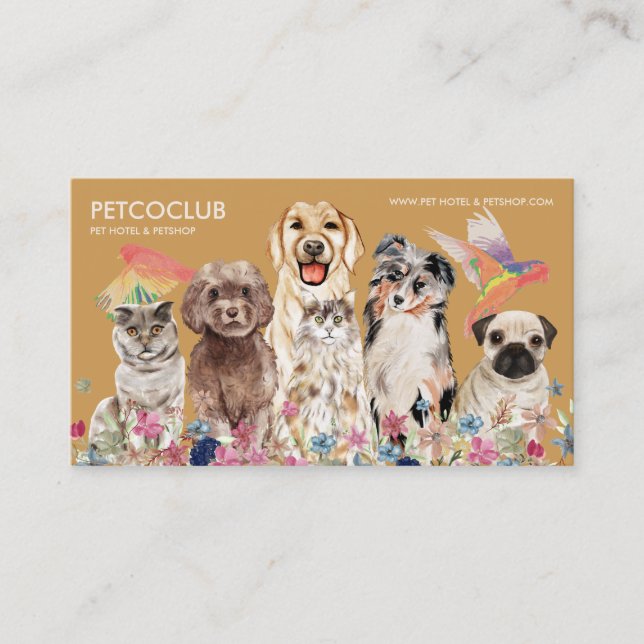 Carte De Visite Chien de chat beige jaune Oiseau Animal vétérinair (Devant)