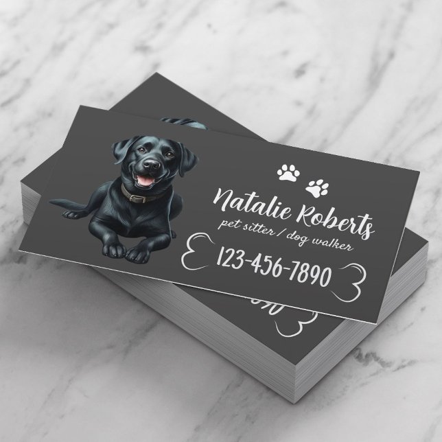 Carte De Visite Chien de compagnie marchant noir Labrador gris fon (Créateur téléchargé)