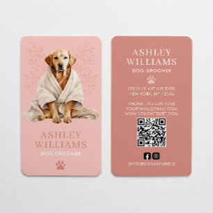 Carte De Visite Chien Groomer Blush Pink Elegant QR Code