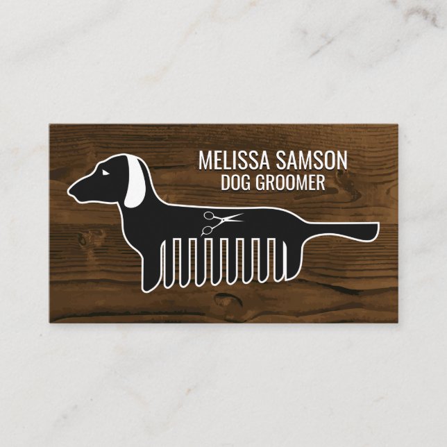 Carte De Visite Chien Groomer | Formateur | Animal | Bois (Devant)