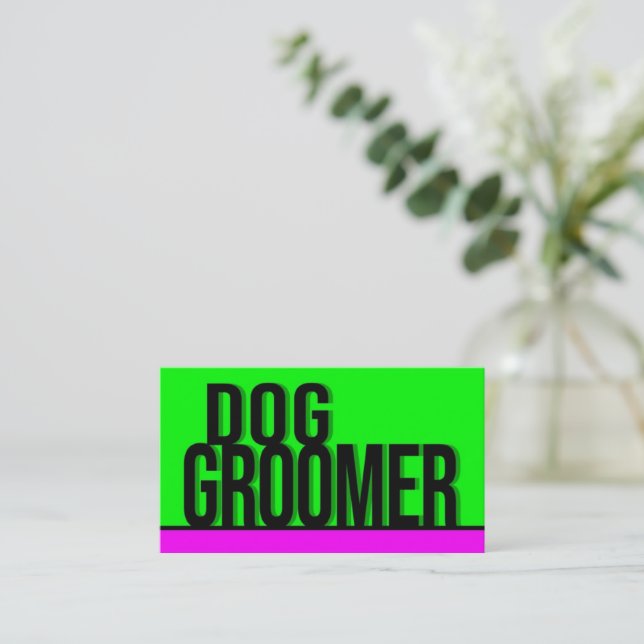 Carte De Visite Chien Groomer Hot Green Hot Rose (Debout devant)