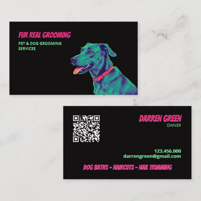 Carte De Visite Chien Groomer Soins de Chien QR (Devant / Derrière)