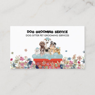 Carte De Visite Chien Grooming Bain Bed Floral boho rustique