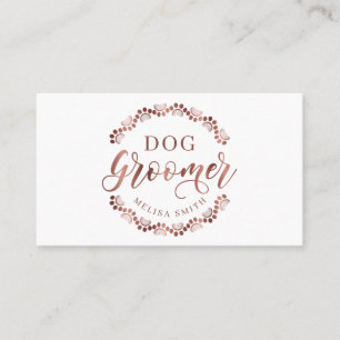 Carte De Visite Chien grooming en forme d'or rose circulaire