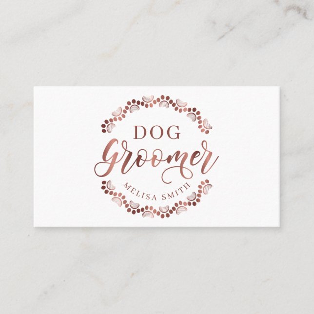 Carte De Visite Chien grooming en forme d'or rose circulaire (Devant)