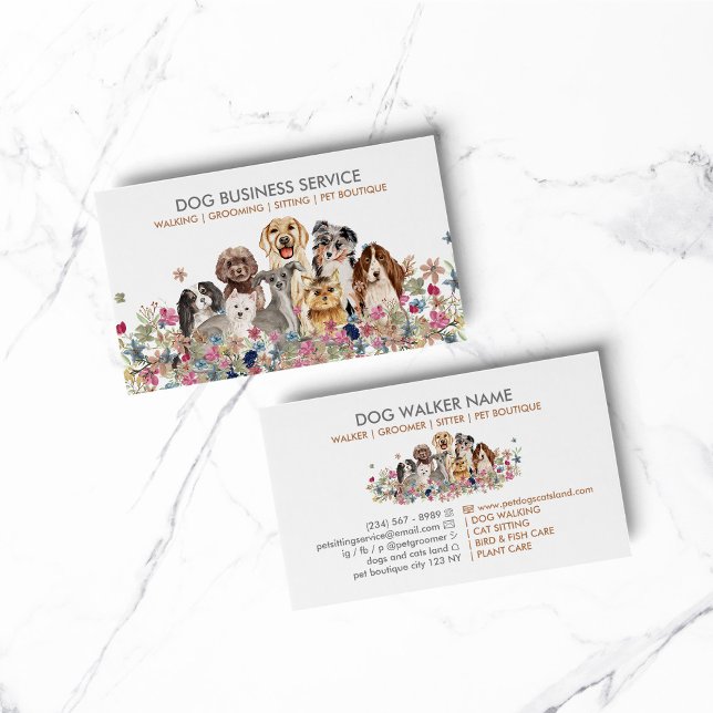 Carte De Visite Chien Grooming Walking Sitting Service élégant (pet animal dog cat veterinary farm)