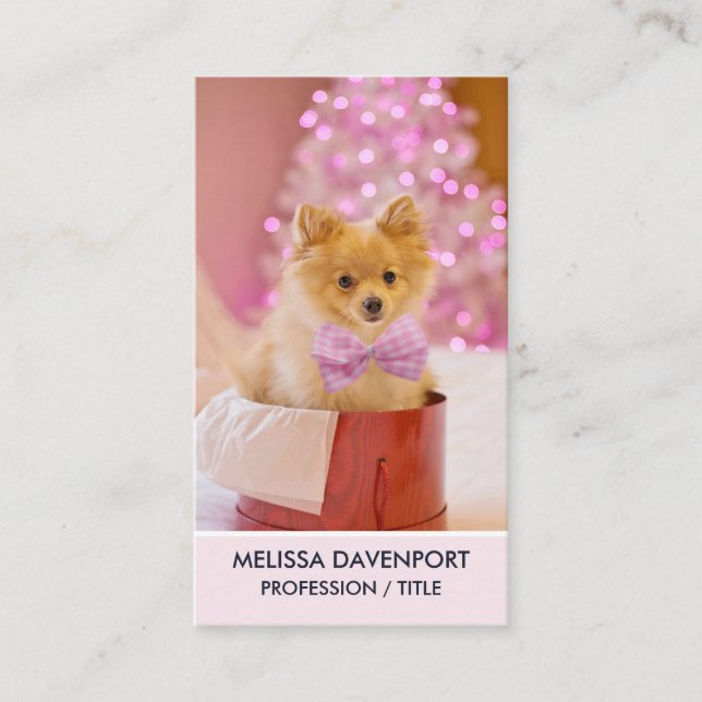 Carte De Visite Chien mignon avec cabot rose Photo de Noël (Devant)