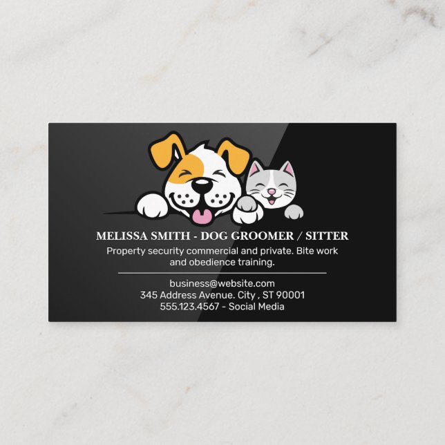 Carte De Visite Chien mignon et chat souriant (Dos)