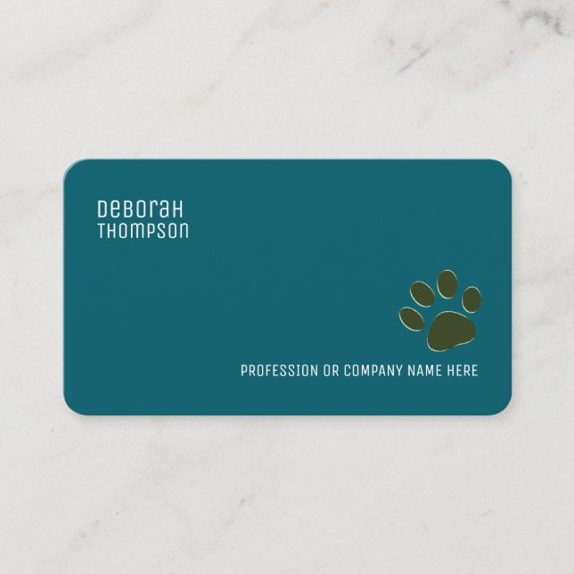Carte De Visite Chien Paw simple bleu foncé-turquoise (Devant)