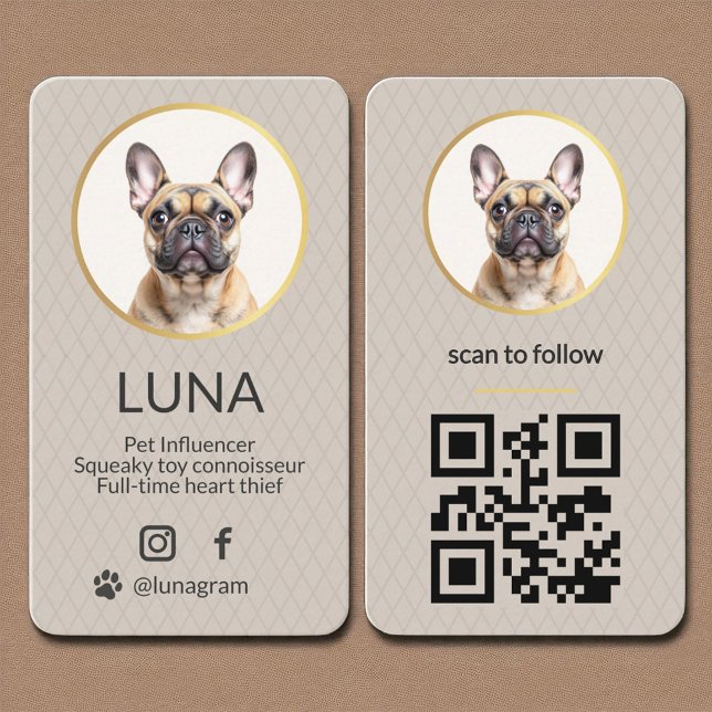 Carte De Visite Chien Pet Élégant Photo Gold Social Media Code QR (Créateur téléchargé)