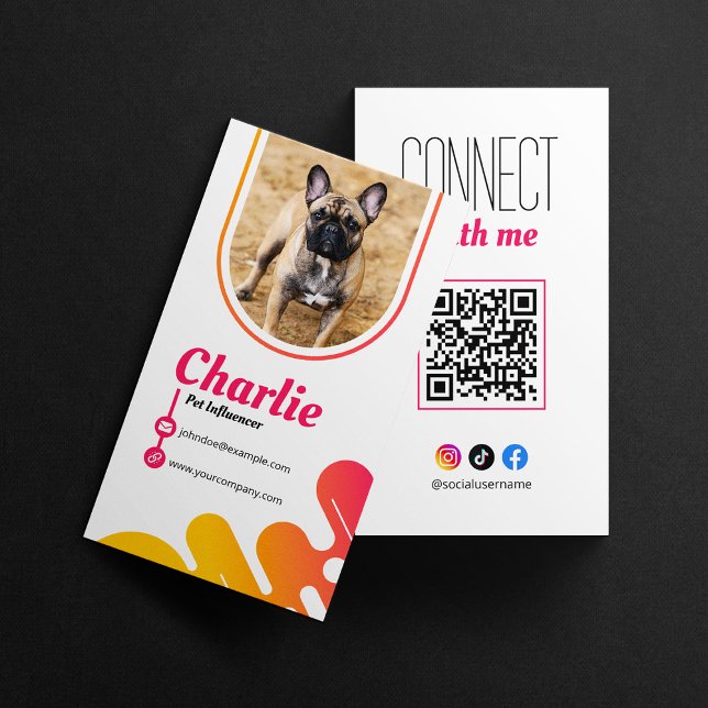 Carte De Visite Chien Pet Influencer Photo Médias sociaux QR Code (Créateur téléchargé)