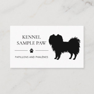 Carte De Visite Chien Phalène Noir Silhouette Chenil ou Éleveur de