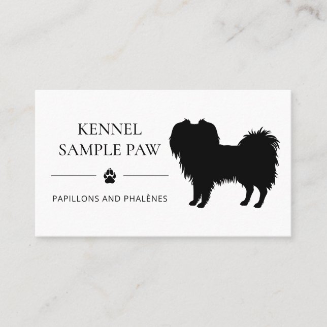 Carte De Visite Chien Phalène Noir Silhouette Chenil ou Éleveur de (Devant)
