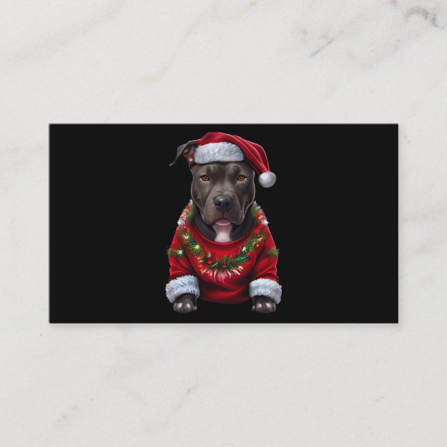 Carte De Visite Chien Pitbull de Noël portant des Noël Santas Casq (Devant)