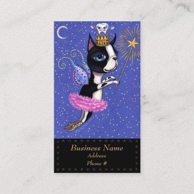 Carte De Visite Chien poilu de dents Boston Terrier Pink Tutu Crow (Devant)