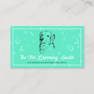 Carte De Visite Chien Retriever Doré de Style Élégant Vert Néo-Cla