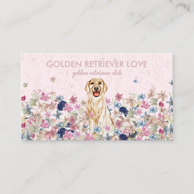 Carte De Visite Chien Retriever Doré Floral Modifiable (Devant)