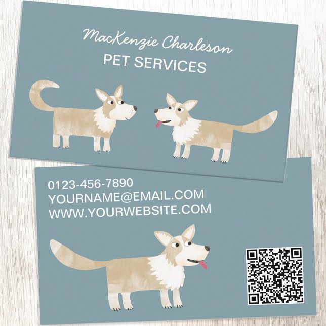 Carte De Visite Chien Services pour animaux de compagnie QR Code C (Créateur téléchargé)