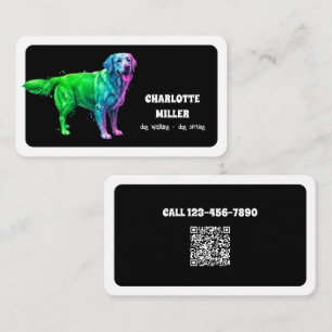Carte De Visite Chien Sitter Chien Walker Neon QR